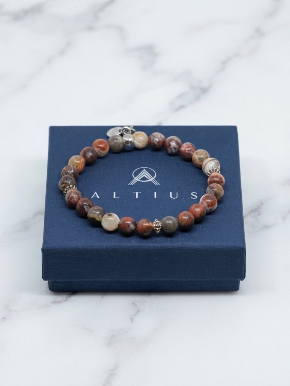 Altius Mexican Crazy Lace Agate Bracelet 8mm Handmade Stretch 7.5" Earth Tones - Picture 4 of 4